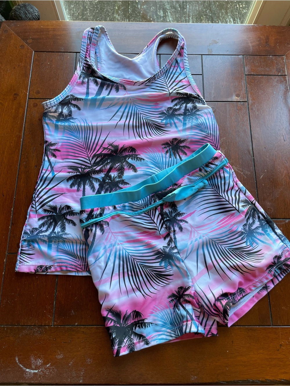 Girls' Pink & Blue Tropical Tankini Set - Kids Swim